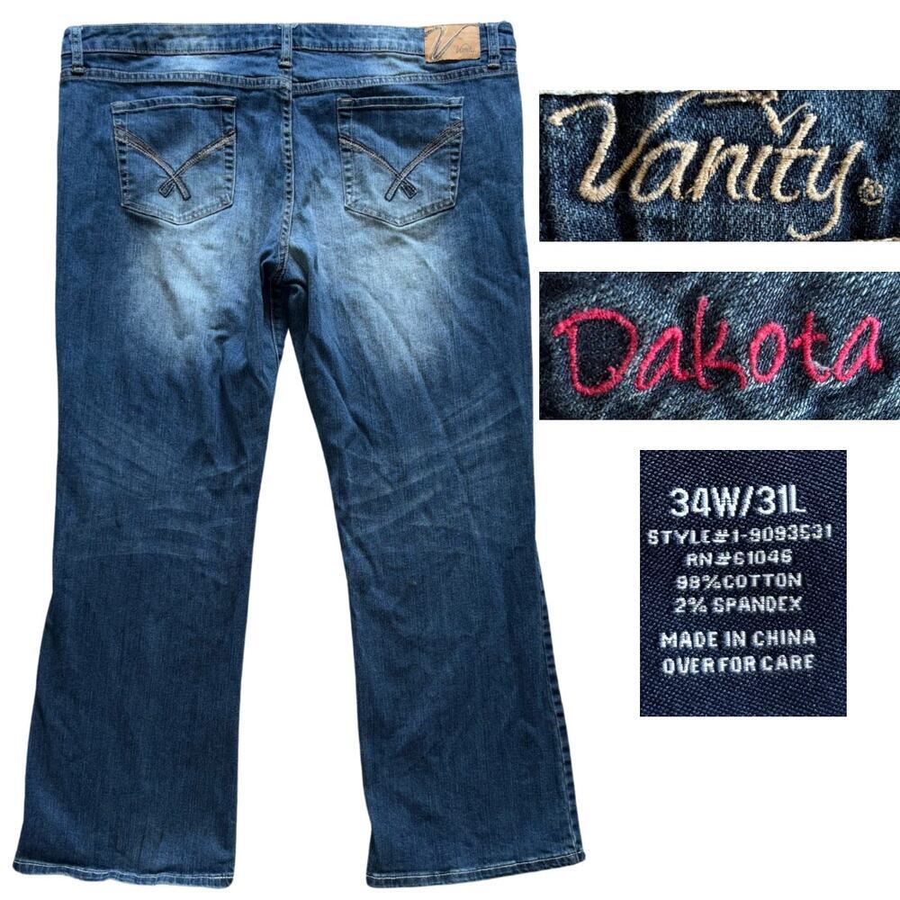 Vanity Jeans Dakota Dark Wash Faded Mid Rise Flare Plus Size 34 Trashy Y2k